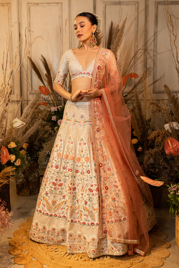 Rust Zest Jamewar Lehenga Set | Chamee & Palak – KYNAH