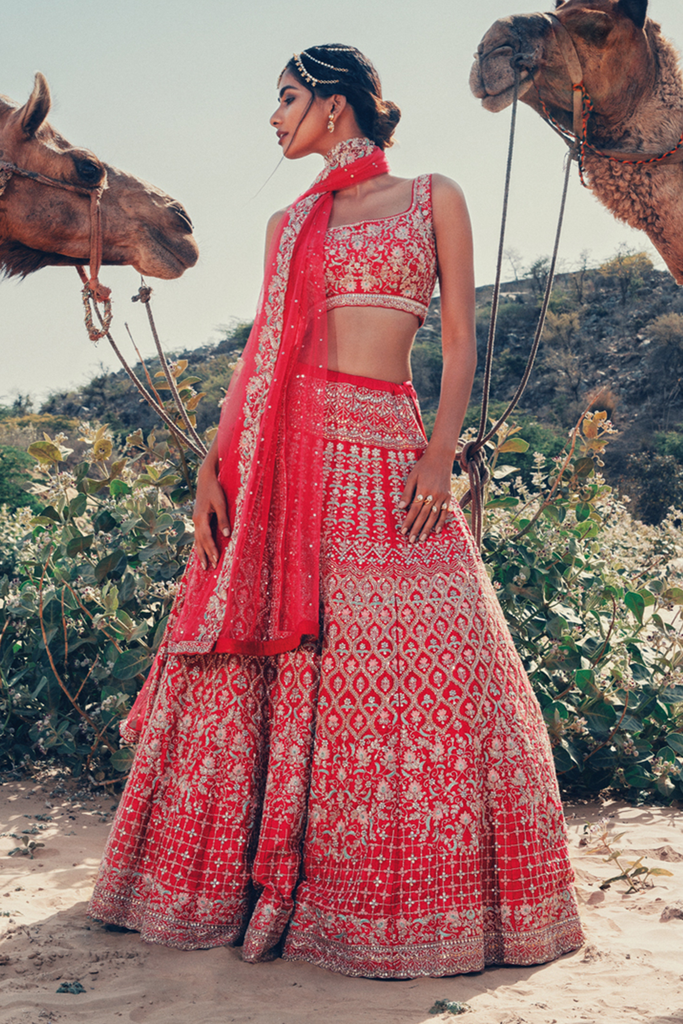 Basil Green Georgette Shaded Lehenga Set Design by Chamee and Palak at  Pernia's Pop Up Shop 2024