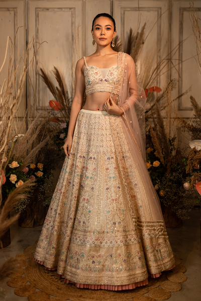 Green Dupion Embroidered Lehenga Set Design by Chamee and Palak at Pernia's  Pop Up Shop 2024